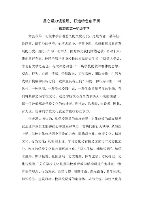 凝心聚力促发展,打造特色创品牌