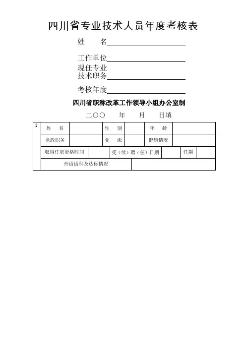 四川省专业技术人员年度考核表范本