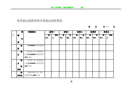 厨房每日消毒记录检查表