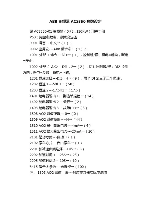 ABB变频器ACS550参数设定