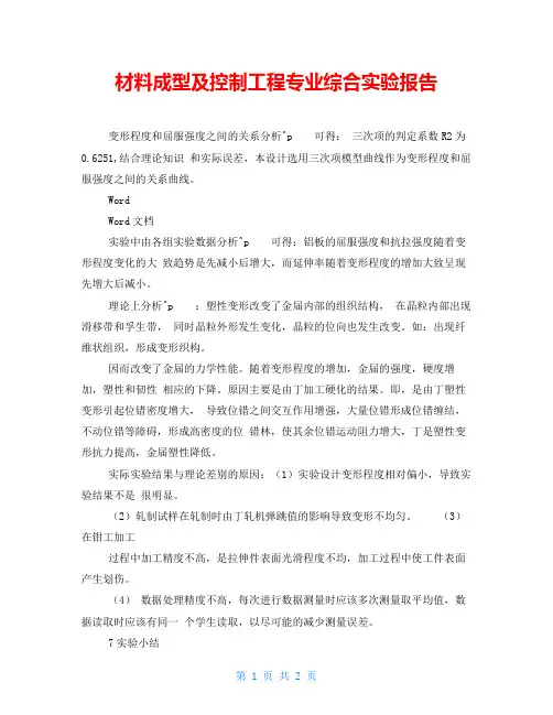 材料成型及控制工程专业综合实验报告 