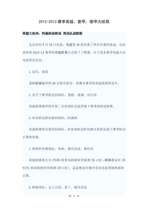 2019-13赛季英超、意甲、德甲大结局汇总精品文档4页