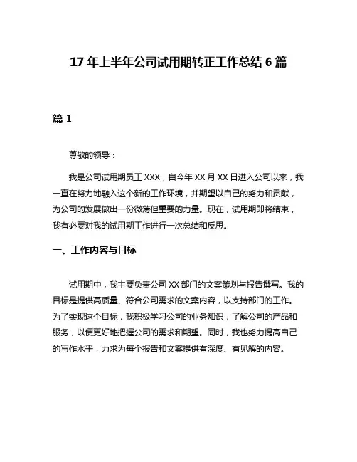 17年上半年公司试用期转正工作总结6篇