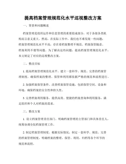 提高档案管理规范化水平巡视整改方案
