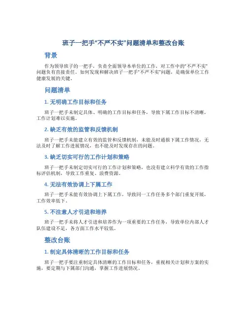 班子一把手“不严不实”问题清单和整改台账