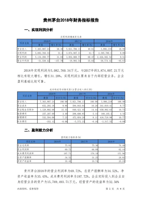 贵州茅台2018年财务指标报告-智泽华