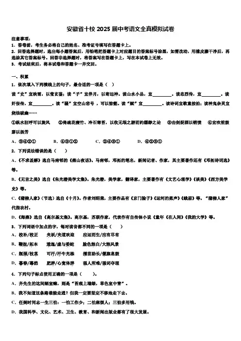 安徽省十校2025届中考语文全真模拟试卷含解析