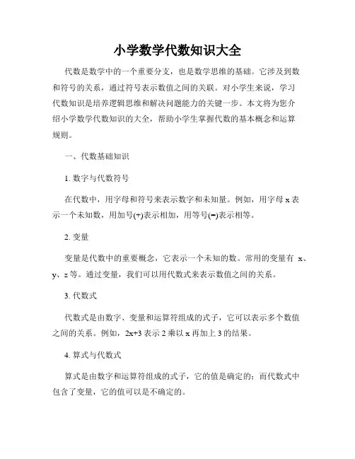 小学数学代数知识大全
