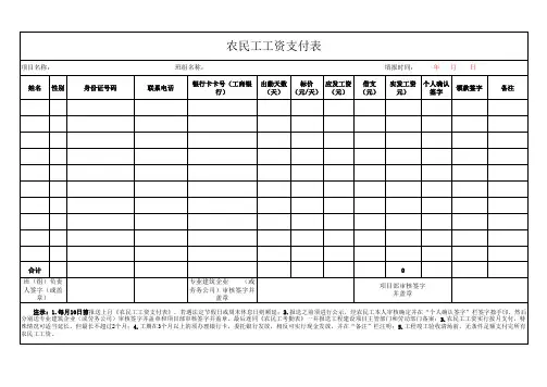 农民工工资支付表