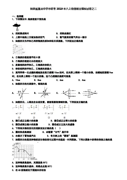 陕西省重点中学市联考2019年八上物理期末模拟试卷之二
