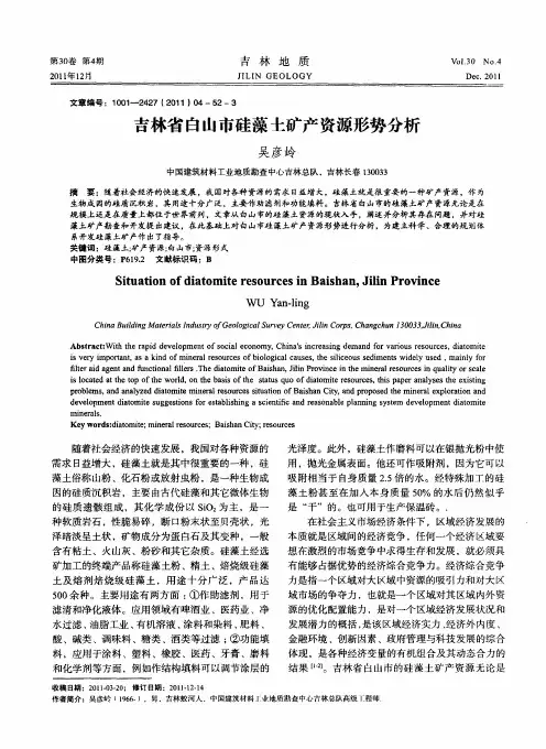 吉林省白山市硅藻土矿产资源形势分析