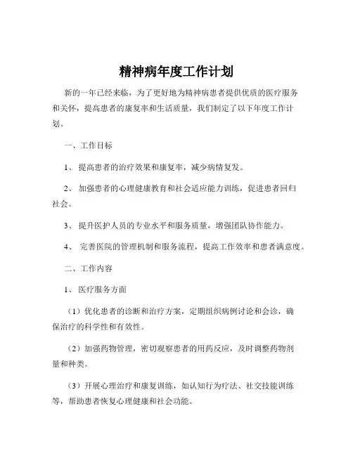 精神病年度工作计划