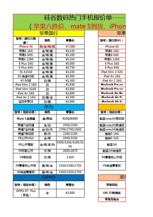 手机零售报价单