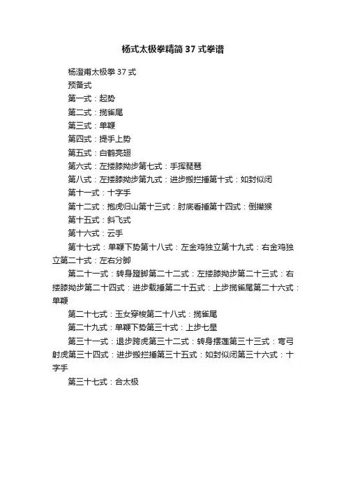 杨式太极拳精简37式拳谱