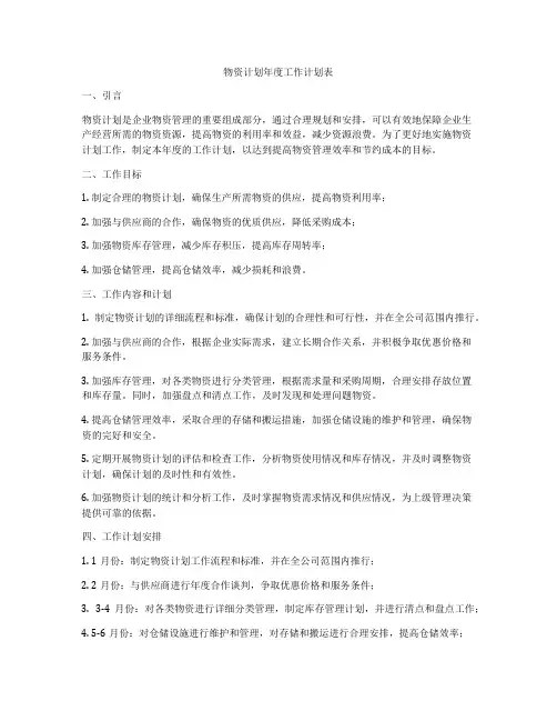 物资计划年度工作计划表