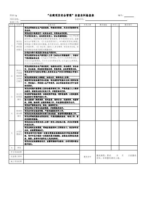 项目自查自纠检查表