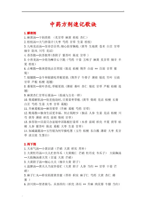 中药方剂速记歌诀