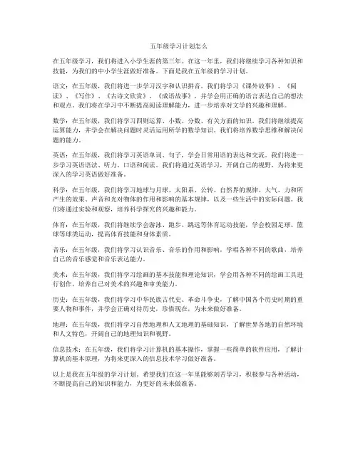 五年级学习计划怎么