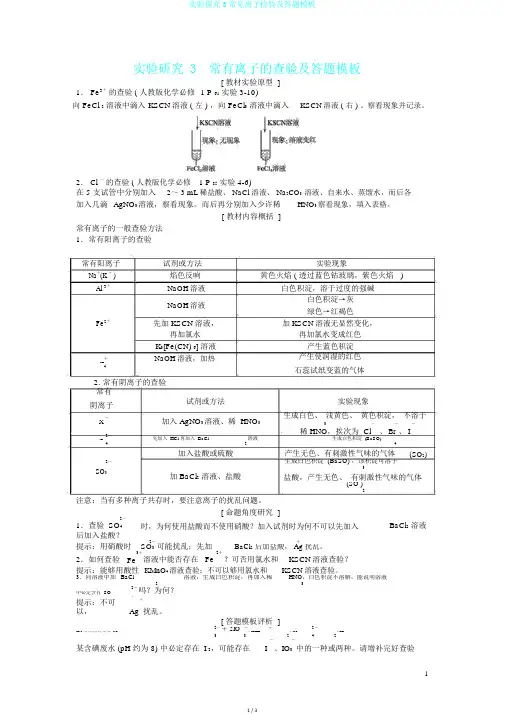 实验探究3常见离子检验及答题模板