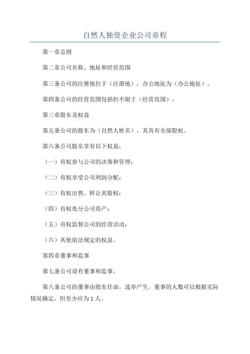 自然人独资企业公司章程