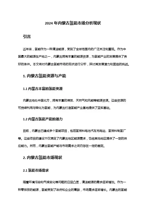 2024年内蒙古氢能市场分析现状