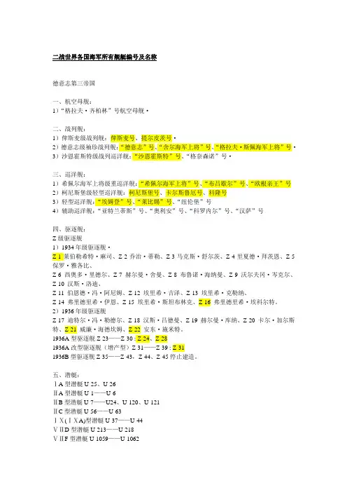 二战世界各国海军所有舰艇名单