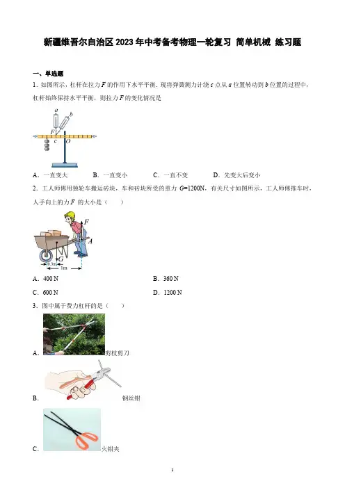 新疆维吾尔自治区2023年中考备考物理一轮复习 简单机械 练习题(含解析)