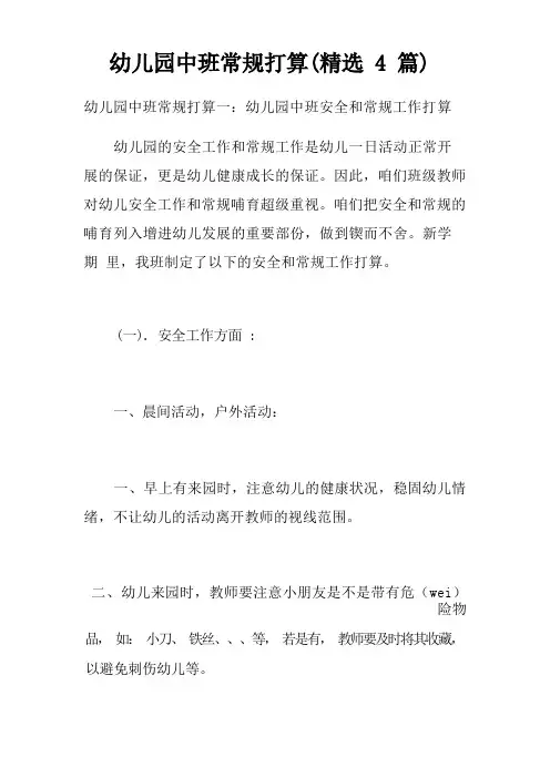 幼儿园中班常规打算精选4篇