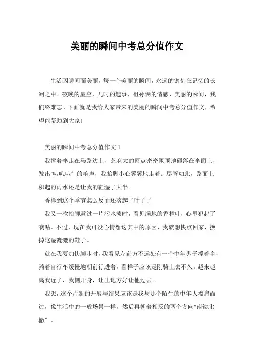 (中考作文)美丽的瞬间中考满分作文