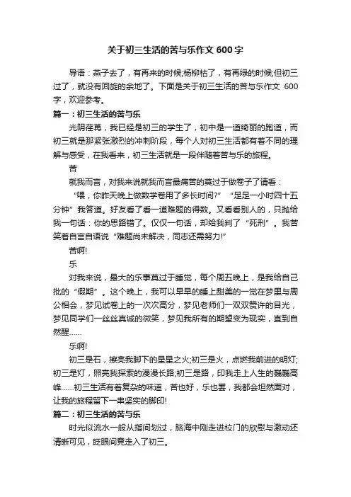 关于初三生活的苦与乐作文600字