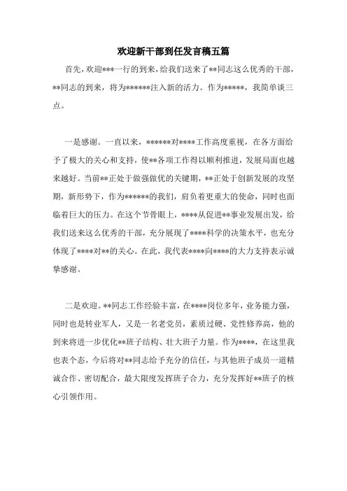 欢迎新干部到任发言稿五篇