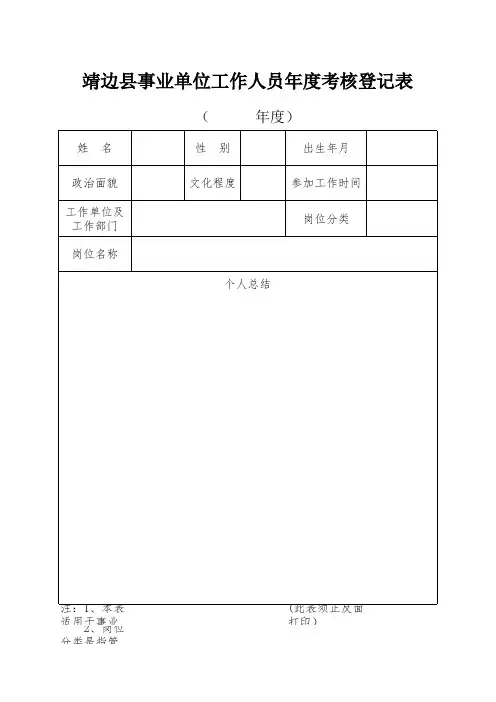 事业单位工作人员年度考核登记表