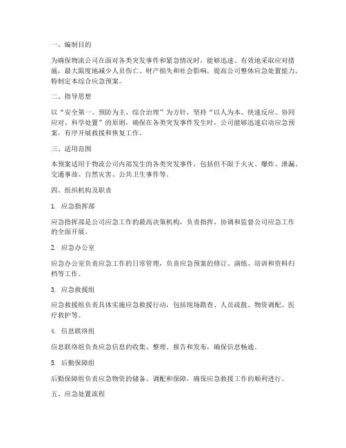 物流公司综合应急预案范文
