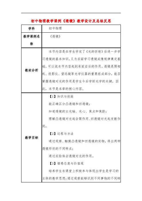 初中物理教学课例《透镜》教学设计及总结反思