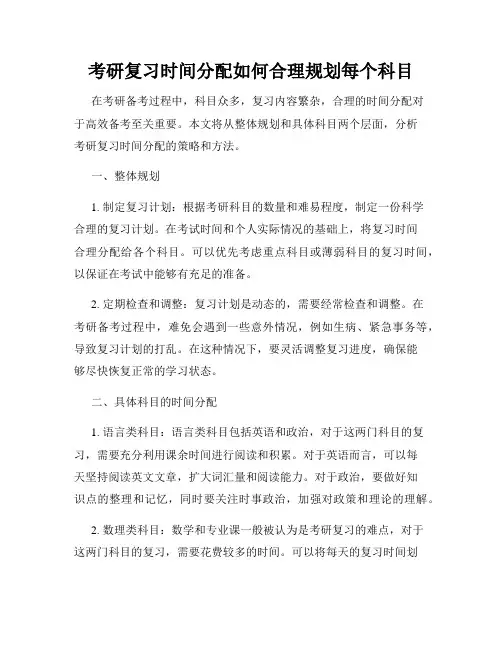 考研复习时间分配如何合理规划每个科目