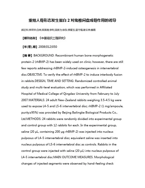重组人骨形态发生蛋白2对兔椎间盘成骨作用的诱导