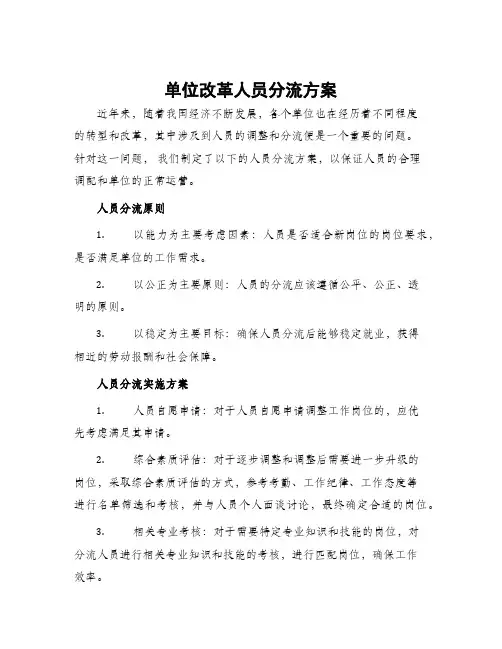 单位改革人员分流方案