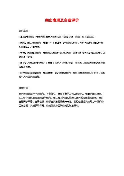 突出表现及自我评价