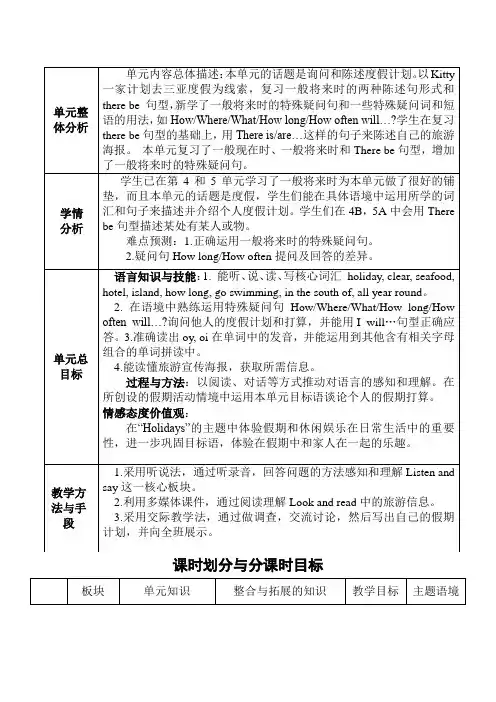 沪教版五年级下学期英语Unit 6 Holidays 教学设计
