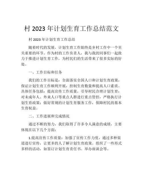 村2023年计划生育工作总结范文
