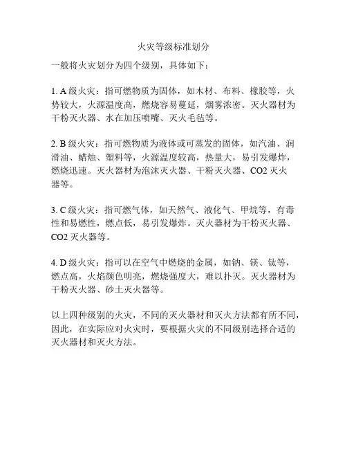 火灾等级标准划分