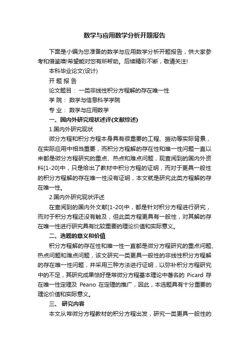 数学与应用数学分析开题报告