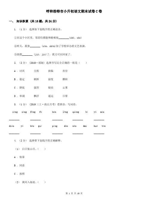 呼和浩特市小升初语文期末试卷C卷