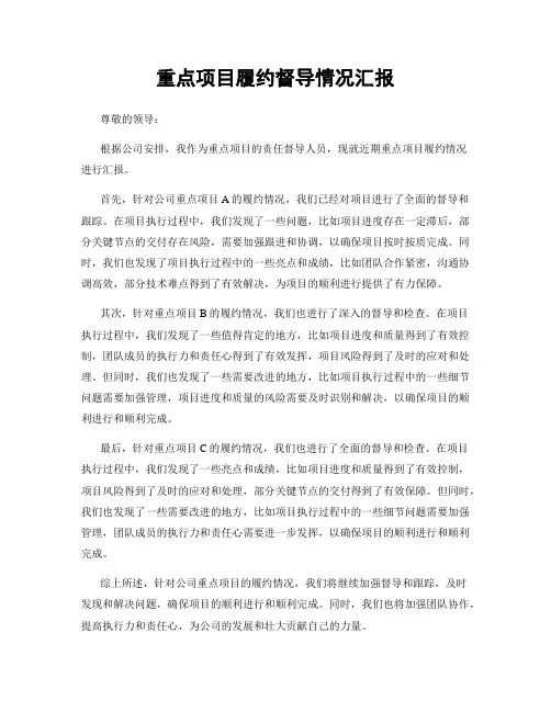 重点项目履约督导情况汇报