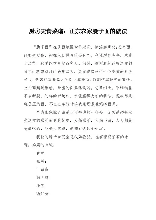 厨房美食菜谱：正宗农家臊子面的做法