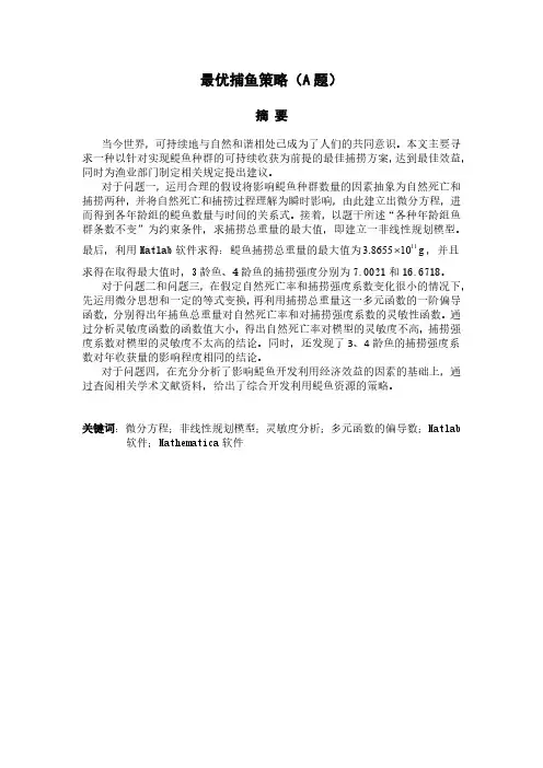 最优捕鱼策略（A题）