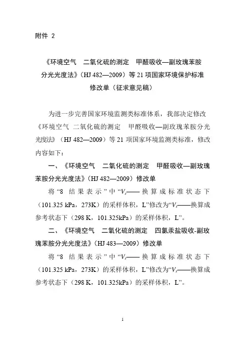 环境空气监测21项修改单