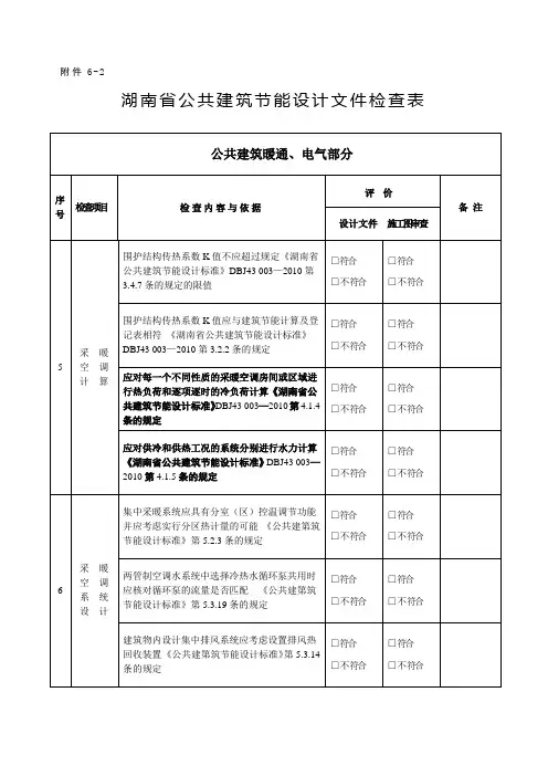 湖南省公共建筑节能设计文件检查表