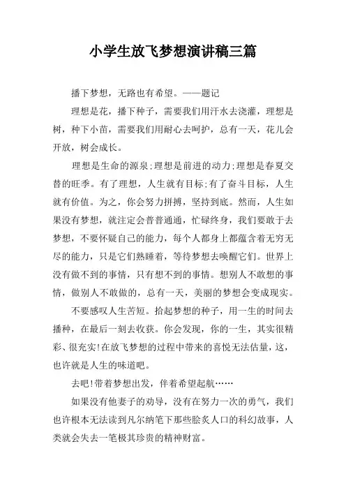 小学生放飞梦想演讲稿三篇