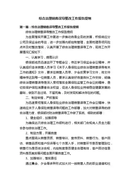 综合治理销售误导整改工作报告提纲